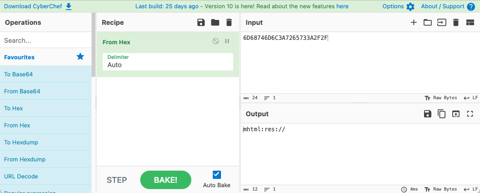 Screenshot of CyberChef decoding hex to string